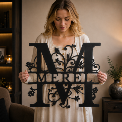 FloraLuxe Monogram – Personligt monogram i metall med blommor