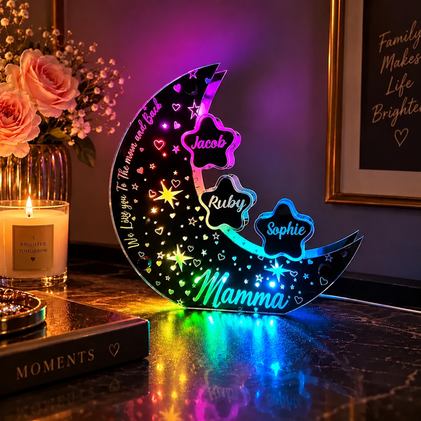 MoonGlow LED-månlampa tänd med namn i stjärnorna och Mamma