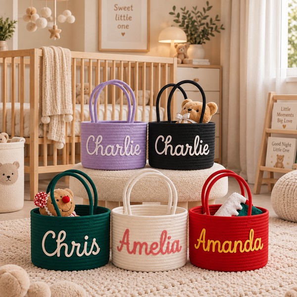 NameBasket flätad korg med broderat namn