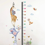Höjdmätare med giraff, flodhäst och koala på väggen, mätskala till 180 cm