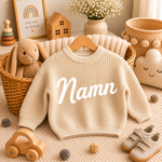 Babytröja aprikos med stickat namn