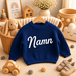 Babytröja blå med stickat namn