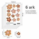 6 ark med 72 blomsterdekaler, 14,8 × 21 cm per ark