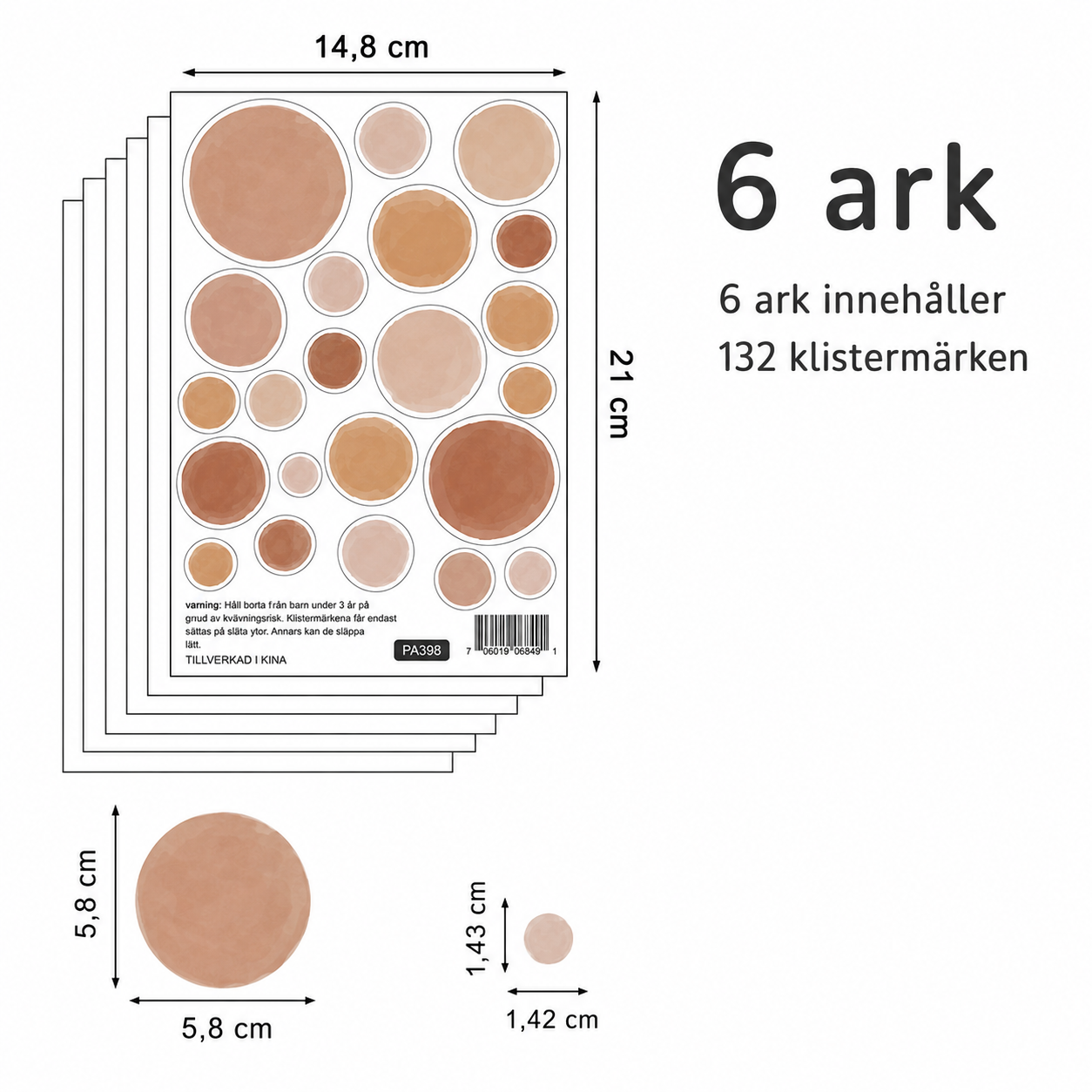 6 ark med prickdekaler, 14,8 × 21 cm per ark