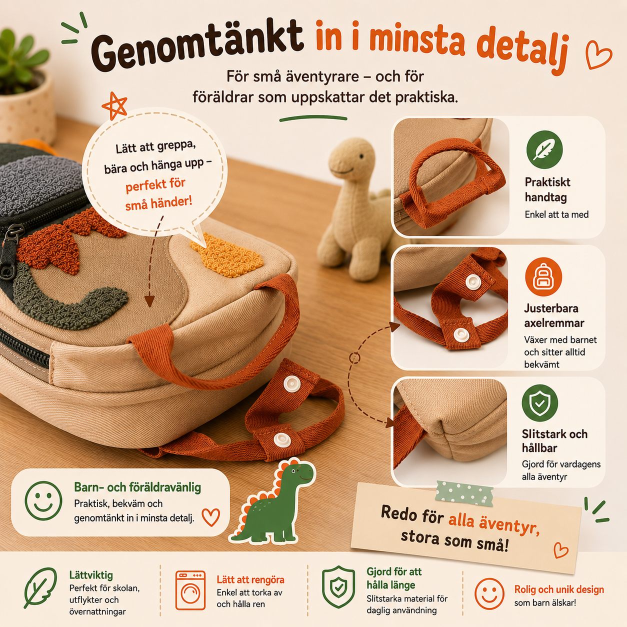 Personlig Dinosaurieryggsäck med Broderat Namn