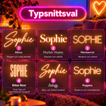 GlowName RGB – de 6 typsnitten: Allura, Playfair Display, Montserrat, Bebas Neue, Satisfy och Poppins