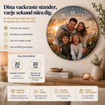 MemoraClock – Väggklocka med Eget Foto, Tyst Urverk, 20 eller 30 cm