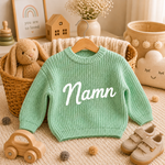 Babytröja grön med stickat namn