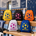GymSack gympåsar med fotboll och namn i fem färger