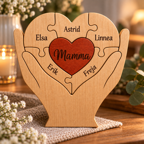 FamilyPiece – Familjepussel i Trä med Namn, 2–10 Namn