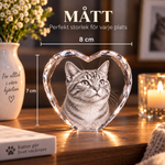 MemoraPet kristallhjärta med husdjursfoto, 8 × 7 cm