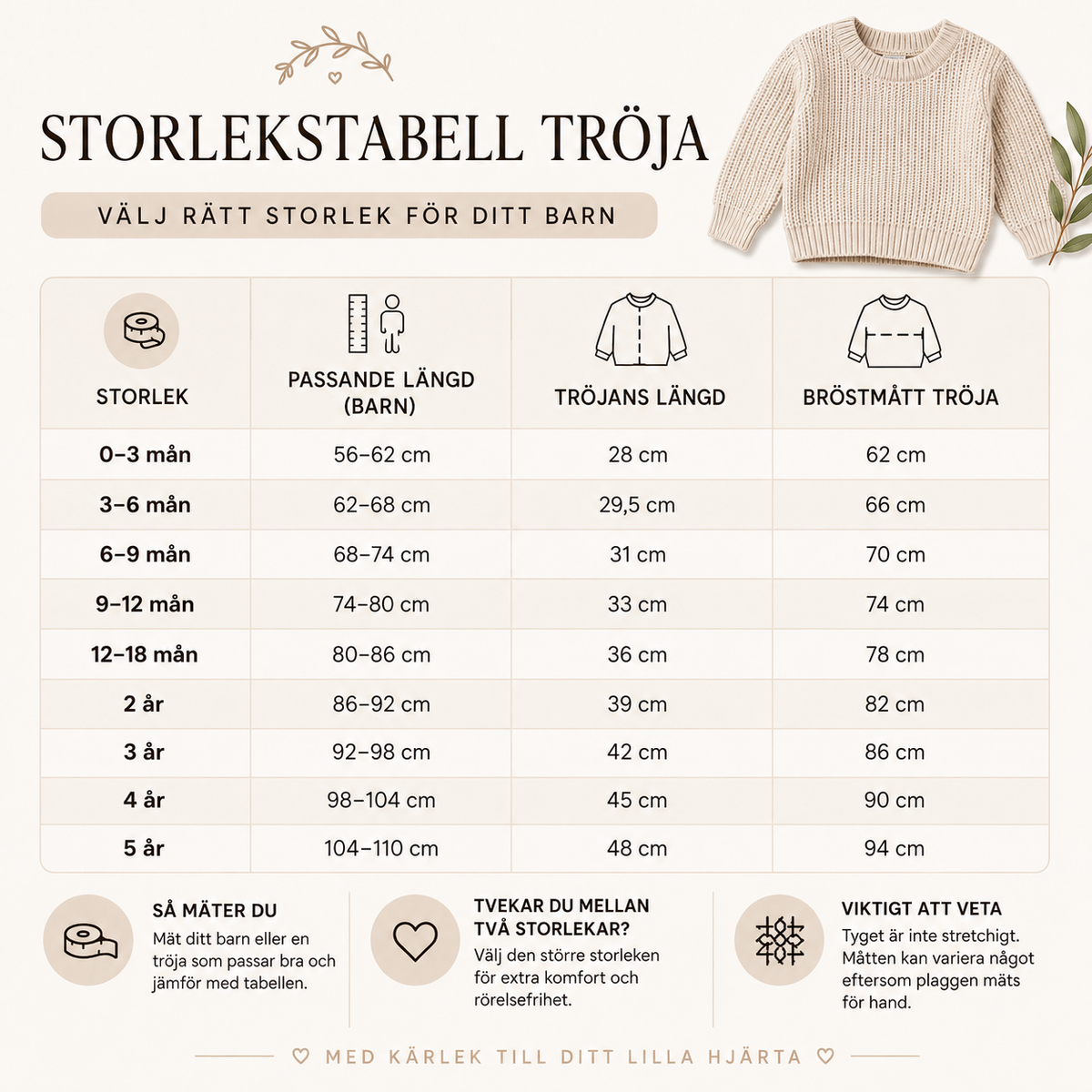 Storlekstabell för babytröja