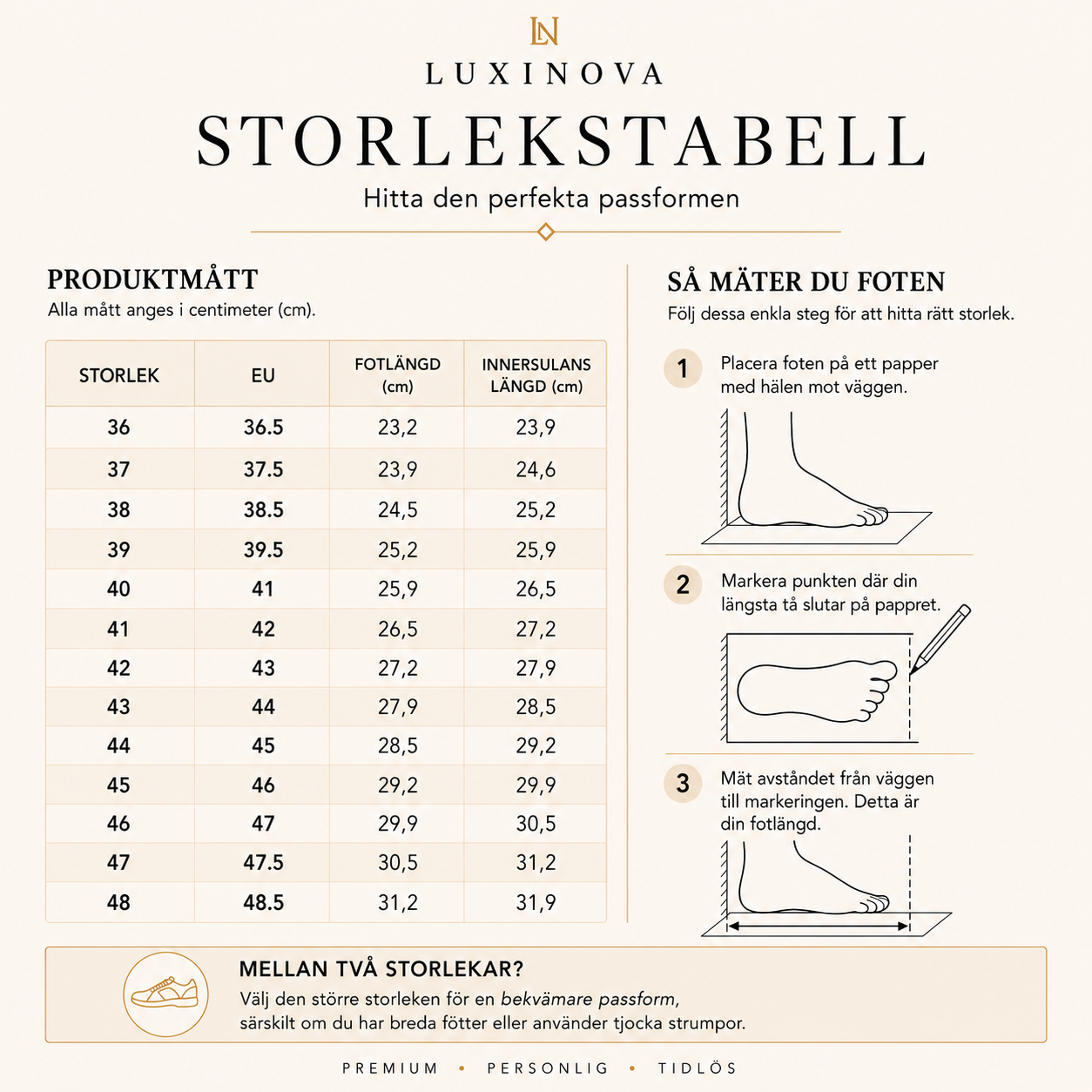 Storleksguide skor