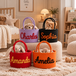 NameBasket korg med broderat namn och applikation