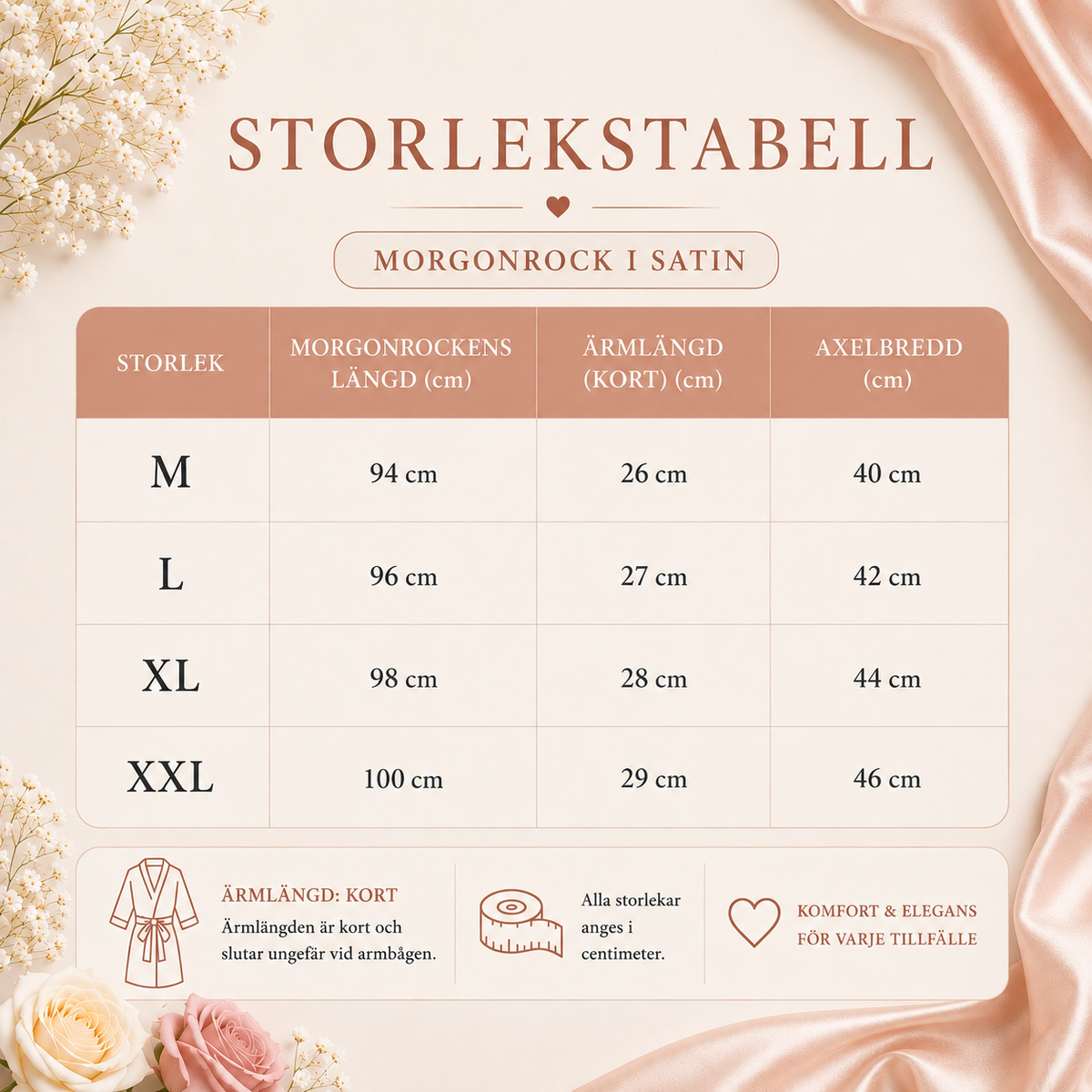 Storlekstabell för satinmorgonrock