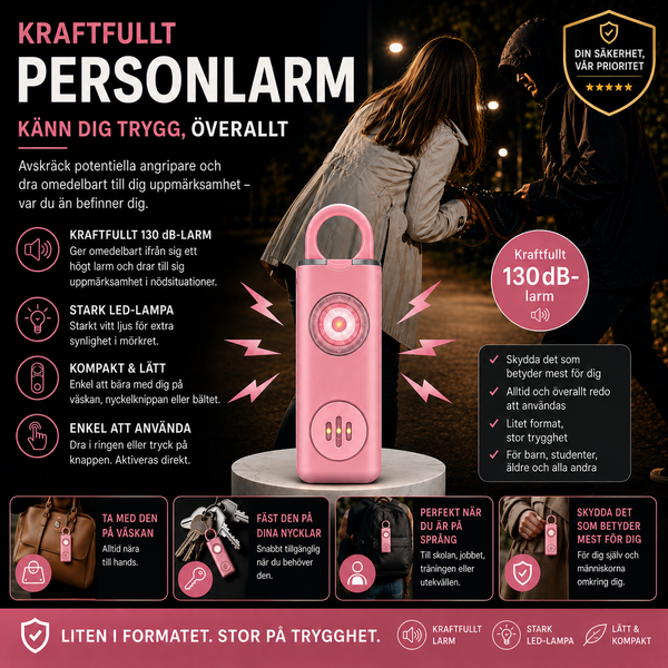 SafeSound Pro – Personlarm 130 dB med LED-ficklampa | Nyckelring