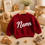 Babytröja röd med stickat namn