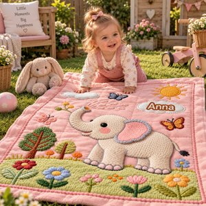 ElliName babyfilt med namn och elefant – rosa