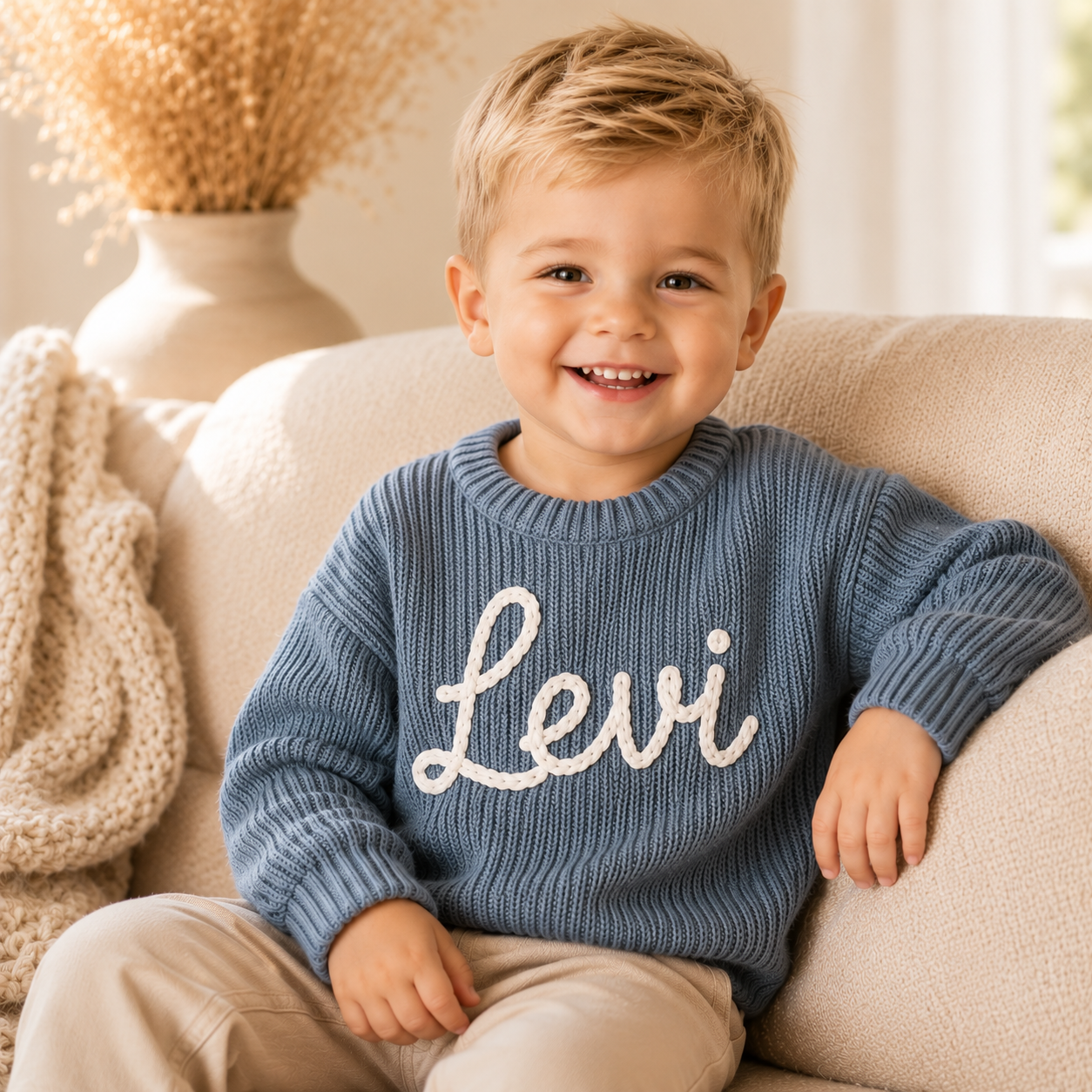Babytröja med namn närbild